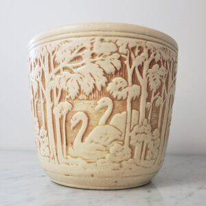 Weller Knifewood Ivory c. 1914 Swan Ceramic Art Pottery Jardiniere Planter